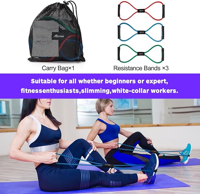 HPYGN Resistance Bands, Figure 8 Exercise Bands for Women Men, 8 Shaped Resistance Bands for Arms, Chest Expander, Yoga Gym Fitness Pulling Rope 8 Word Elastic for Exercise Muscle Training Tubing-FlexoryFit