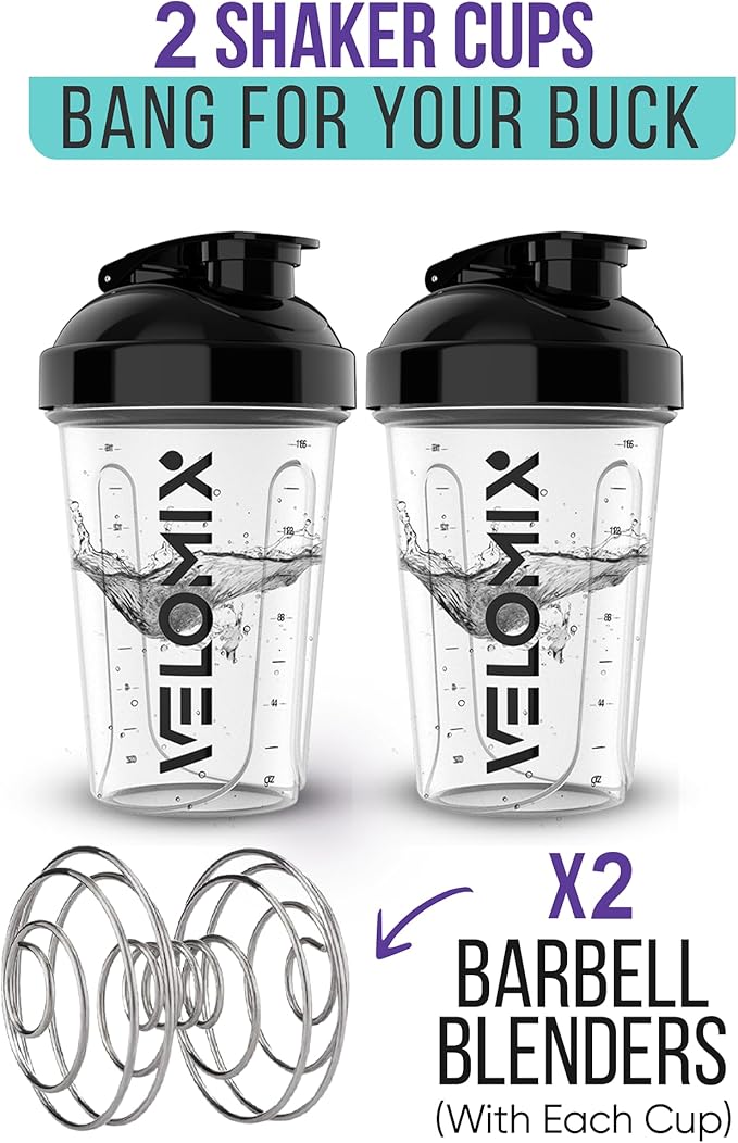 '-2 Pack- 20 oz Protein Shaker Bottles for Protein Mixes - 2x Wire Whisk, Leak Proof Shaker Cups for Protein Shakes and Pre Workout, Protein Shaker Bottle Pack, Protein Mixer Cup (Clear Prime)-FlexoryFit