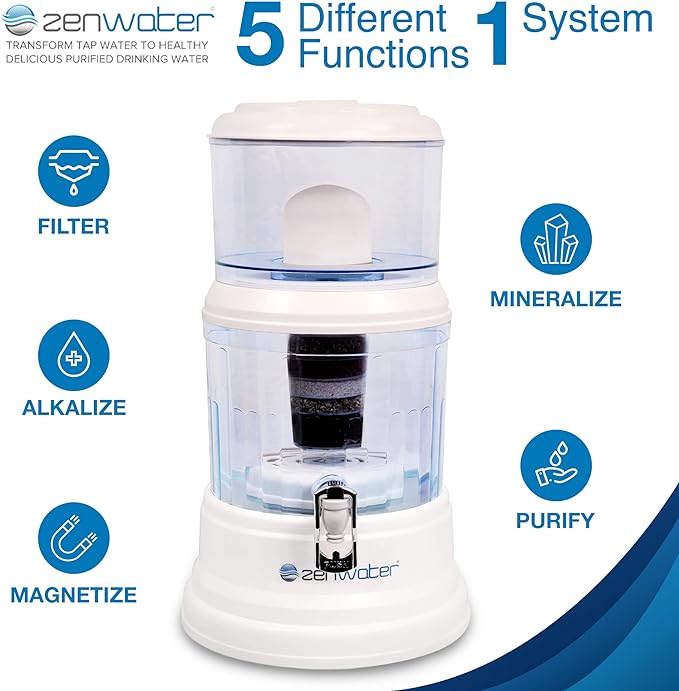 4-Gallon Countertop Gravity Water Filter System - Portable Alkaline Filtration System - Enjoy Clean and Mineral-Rich Hydration at Home, Office, or Travel