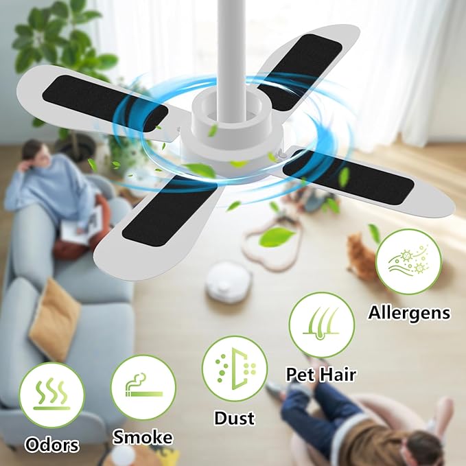FINGUOLA 10 Pack Ceiling Fan Filters for Blades, Activated Coconut Carbon Fan Filter for Ceiling Fan, Easy-Stick Universal Air Filter for Common Household Contaminants