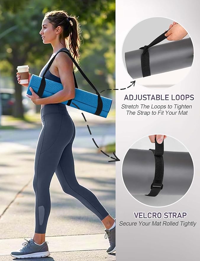 MRZZATA Yoga Mat Carrier Strap Long - Adjustable Thick and Wide Strap for Carrying Mat or Stretching, Black-FlexoryFit