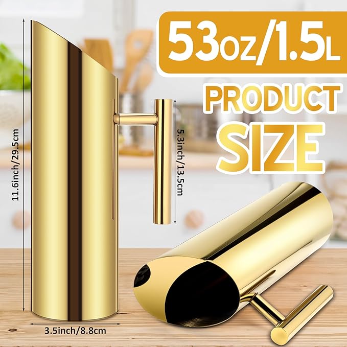 3 Pack 53oz/1.5l Stainless Steel Water Pitcher Modern Metal Pitcher with Ice Guard Gold Carafe Drink with Handle or Iced Hot Drink Tea Juice Coffee Beer