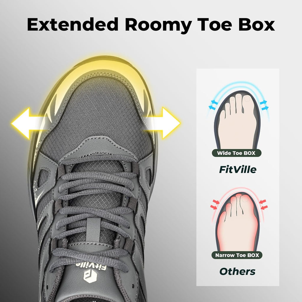 FitVille Men's Wide Hiking Shoes Water Repellent Trekking Trails Outdoor Sneakers Cushioned Lightweight Walking Running Shoes with Arch Support