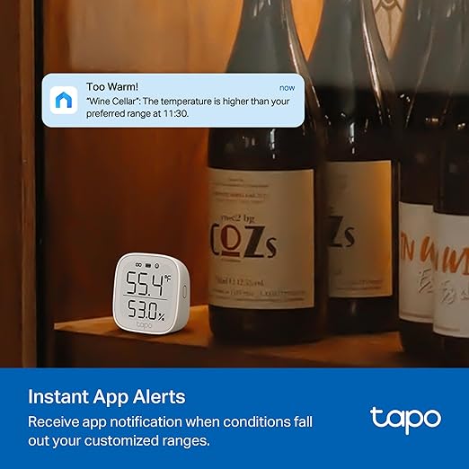 TP-Link Tapo Smart Temperature and Humidity Monitor, 2.7" E-Ink Display, Swiss-Made Sensor, Real-Time Notification, Visual Graphics, Requires Tapo Hub, White, T315