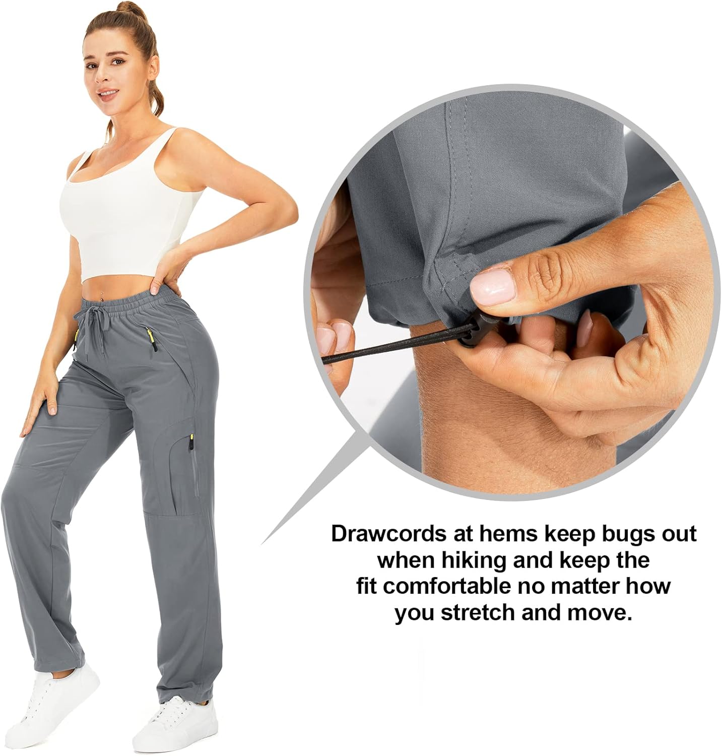 Womens Hiking Pants Quick Dry UPF 50 Lightweight Travel Golf Cargo Safari Pants Zipper Pockets