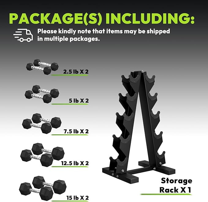 Hex Dumbbell Sets with Rack, 60-550 lb Rubber Encased Exercise & Fitness Dumbbells Set with Rack Option, Hand Weight for Strength Training, Weight Dumbbells-FlexoryFit