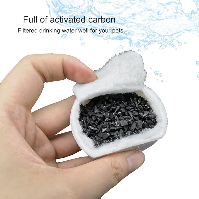 Pet Fountain Filter Replacement, Compatible with Multiple Pet Water Dispensers Water Bowl (16 Carbon Filters+16 Foam Filters)