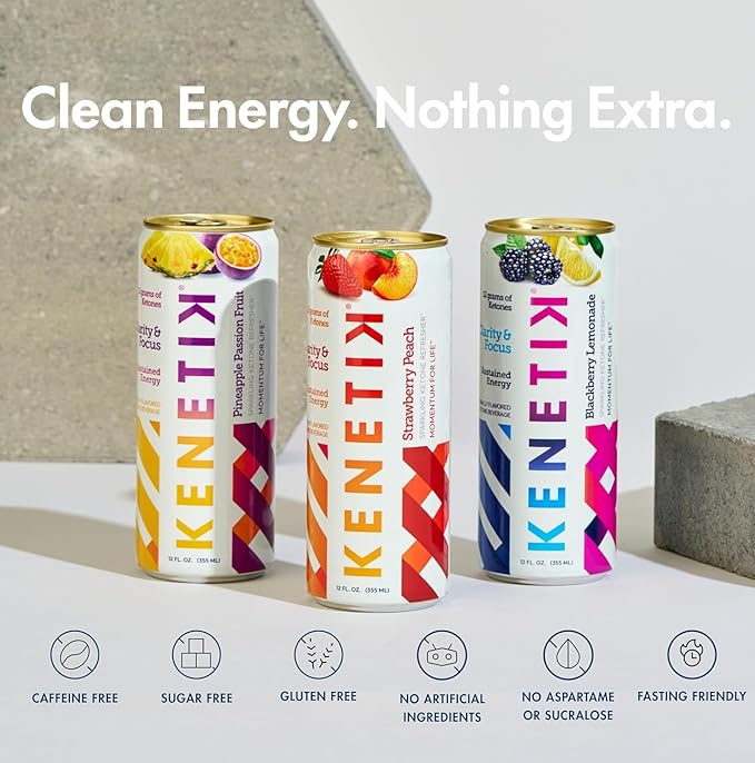 KENETIK Nootropic Ketone Drink, Ketones for Energy & Focus, Caffeine & Sugar Free, High Performance D-BHB Ketone Mix, Fuel w/Zero Crash or Jitters, Ready to Drink - Variety 6 Pk-FlexoryFit