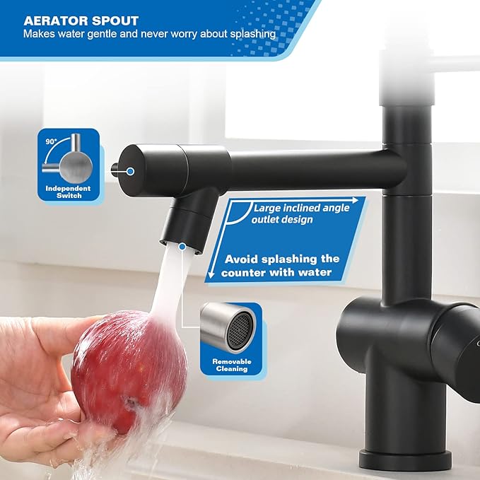 Commercial Faucet with Sprayer, VFAUOSIT Black Kitchen Faucet with Pot Filler Single Handle Lever Pull Down Sprayer Kitchen Sink Faucets, Stainless Steel Faucets for Kitchen Sink, RV Farmhouse