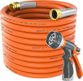 Garden Water Hose 200 ft x 5/8 in Heavy Duty, Flexible and Lightweight, Burst 600 psi, Kink-less Hybrid Rubber Pipe for Backyard, 3/4'' Brass Fittings, Orange