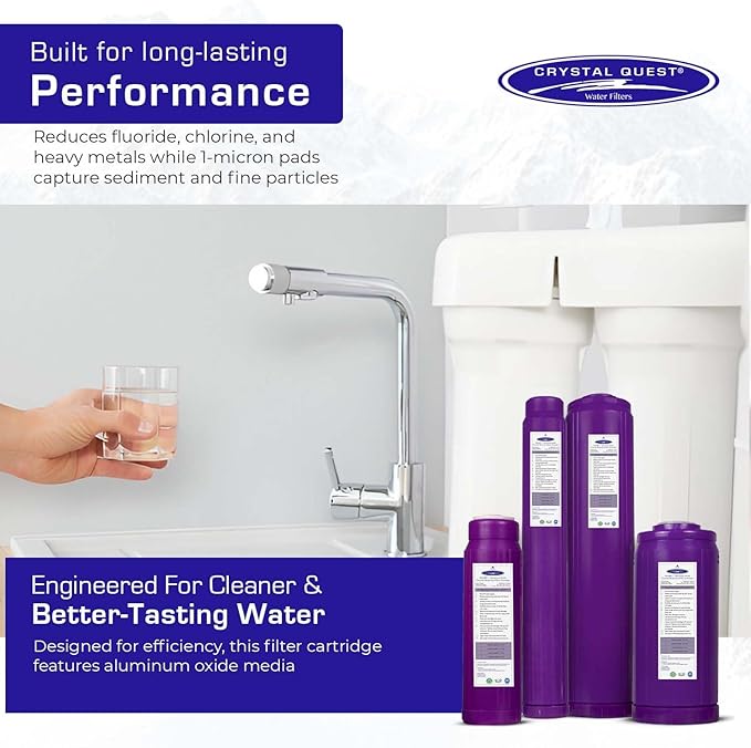 Crystal Quest SMART + Aluminum Oxide Water Filter Cartridge – Reduces Fluoride & Chlorine – 1-Micron Filtration for Clean, Great-Tasting Water – Long-Lasting Performance 2-7/8" x 9-3/4"