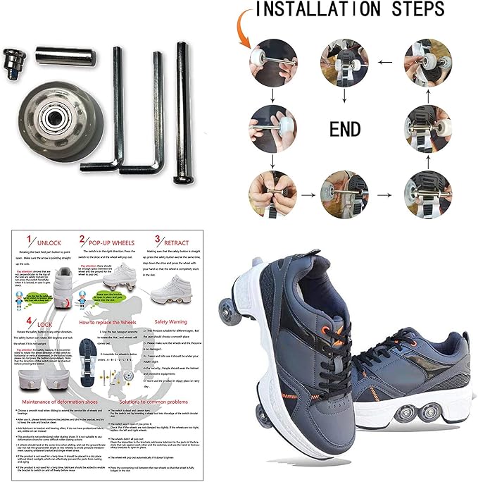 Double-Row Deform Wheel Automatic Walking Shoes Invisible Deformation Roller Skate 2 in 1 Removable Pulley Skates Skating Parkour-FlexoryFit