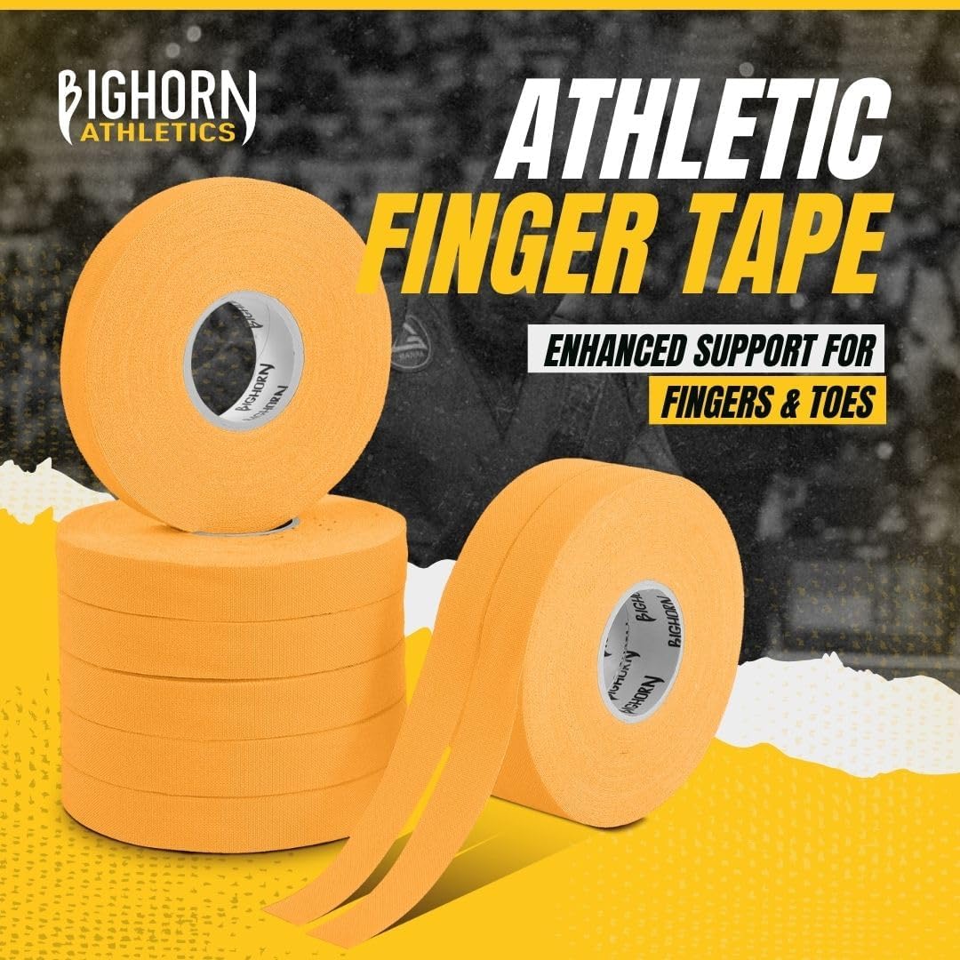 Bighorn Athletics Jiu Jitsu Finger Tape, Rock Climbing Tape | Multipurpose for Sports & Injuries: MMA, Volleyball, Football, Basketball, Tennis, Golf, Hands & Toes, 0.5-Inch x 45-feet, 8-Rolls, Orange