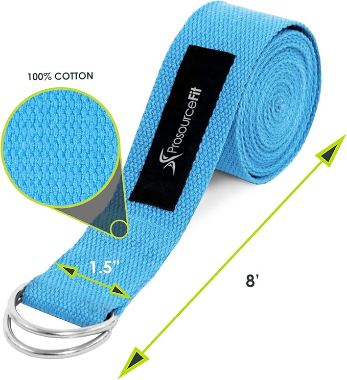 ProsourceFit Metal D-Ring Yoga Strap 8’ Durable Cotton for Stretching and Flexibility-FlexoryFit