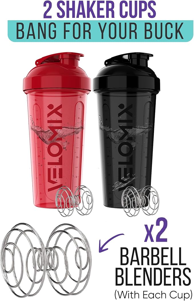 '-2 Pack- 28 oz Protein Shaker Bottles for Protein Mixes - 2x Wire Whisk | Leak Proof Shaker Cups for Protein Shakes | Protein Shaker Bottle Pack | Shakers for Protein Shakes - Black&Red-FlexoryFit