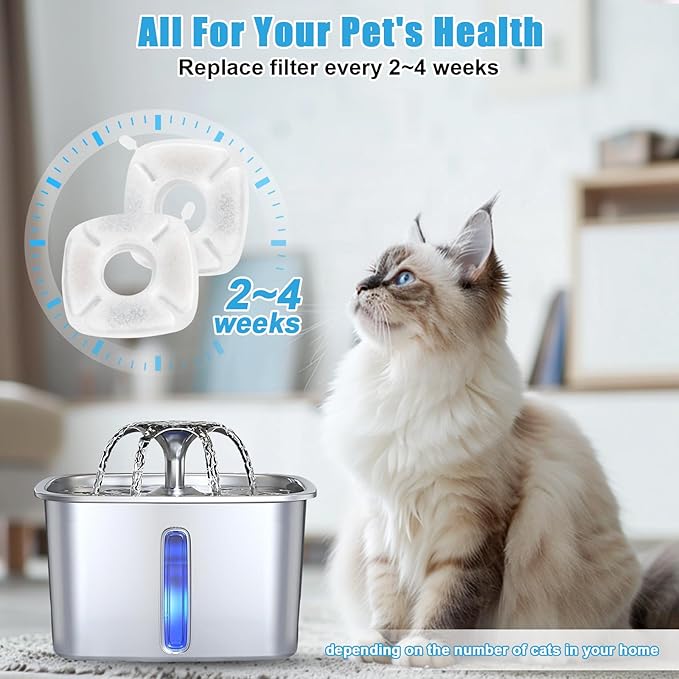 40 Pack Cat Water Fountain Carbon Filters, 20 Pcs Replacement Pet Filters with 20 Pcs Pre-Sponges Compatible with 67oz/2L 95oz/2.8L 135oz/4L Automatic Cats Dog Water Fountain Dispenser