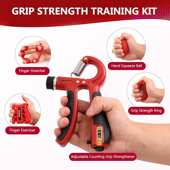 11PCS Grip Strength Trainer Kits, Hand Gripper Strengthener, Forearm Strengthener, Finger Strengthener, Finger Exerciser, Hand Exerciser, Stress Relief Ball, Grip Ring, for Muscle Building, Recover Hand Injury-FlexoryFit