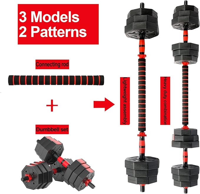 Adjustable Dumbbell Set, 5-44 lbs Free Weight Set with Connector for Barbell, Dumbbells, Push-Up Options, Fitness Exercises for Home Gym Suitable Men/Women-FlexoryFit