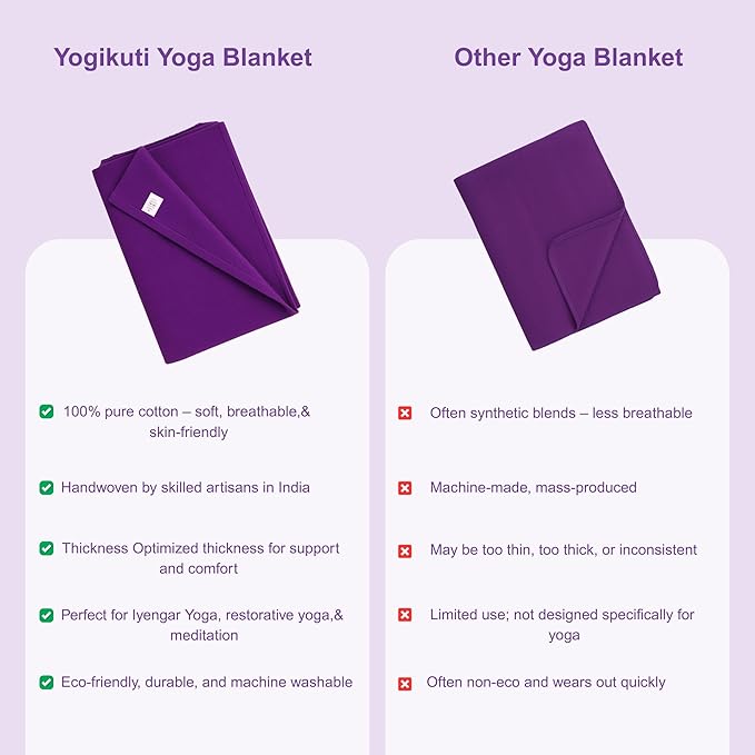 Yogikuti Iyengar Cotton Yoga Blanket Set of One – Thick Handwoven Yoga Blankets for Restorative Yoga, Meditation & Pranayama – Premium Cotton Yoga Blanket for Support & Comfort in Pranayama (Purple)-FlexoryFit