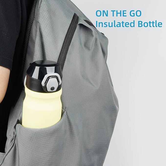 Insulated Water Bottle with Straw and Carry Loop,18 oz Stainless Steel Double Wall Vaccum Metal Water Flask with Leak-proof Lid,Lime-FlexoryFit