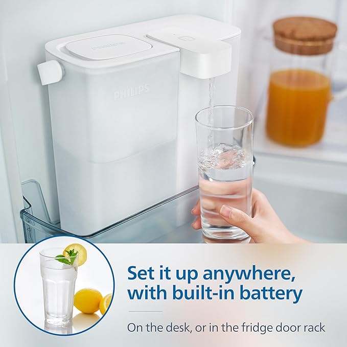 PHILIPS Water Filter Pitcher, Rechargeable Water Dispenser, Water Purifier Filter for Fridge Door, 2 Filters for 6 Months/120gal, Reduces 46 impurities 99% of Lead NSF/ANSI 42&53&372, 12-Cup, ADD5902