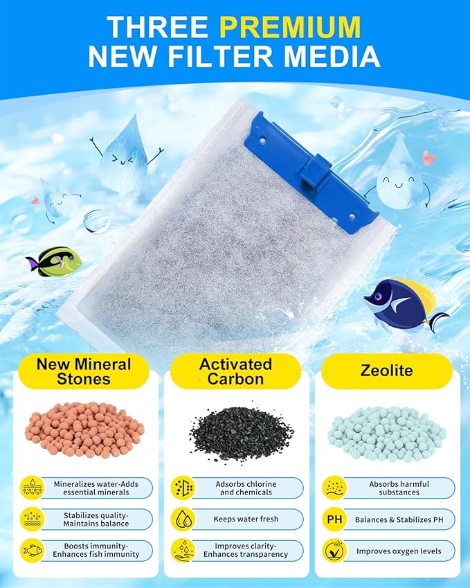 16 Pack Upgraded Medium Filter Cartridges Compatible with Tetra Whisper Filter Cartridges Medium for Aquariums 10i IQ10 PF10 Compatible with Tetra Fish Tank Filters with Three Top Materials