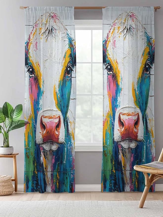 Sheer Curtains 84 Inches Long, Farmhouse Oil Painting Semi Sheer Curtains Light - Image 5