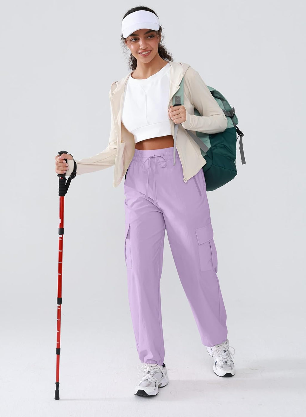 Hiking Pants Women Lightweight Cargo Pants Quick Dry Water Resistant Outdoor Travel Pants with Zipper Pockets