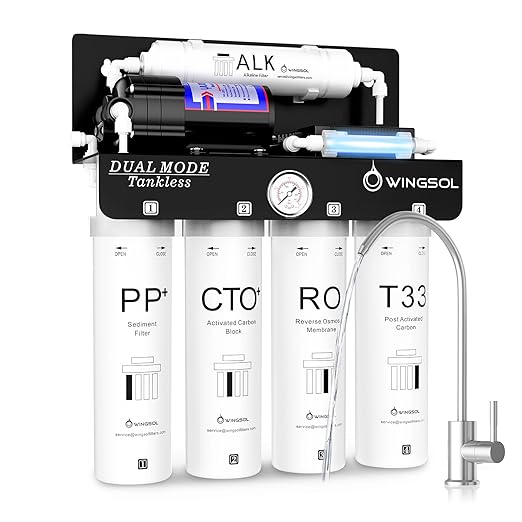 WINGSOL Reverse Osmosis Water Filter, Mineral Alkaline UV Space-Saving Tankless RO System, Remineralize pH+ 12-Layer Filtration Under Sink, NSF/ANSI 42&53&58 Certified,Plug-in Required