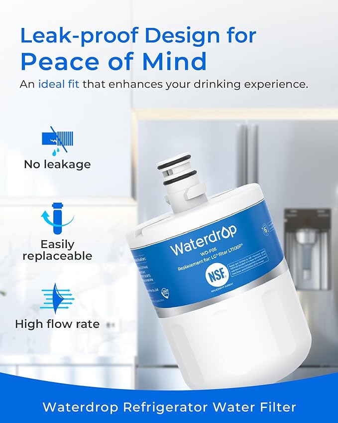 Waterdrop 5231JA2002A Refrigerator Water Filter, Replacement for LG® LT500P®, GEN11042FR-08, ADQ72910911, ADQ72910901, Kenmore 9890, 46-9890, LFX25974ST(Package May Vary)