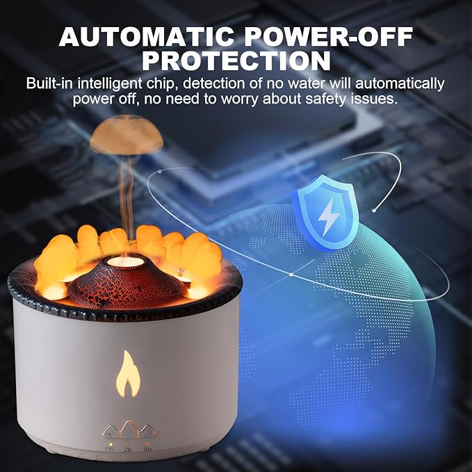 Volcano Humidifier Flame Aroma Diffuser: 300ml Aromatherapy Humidifier Jellyfish/Flame 2 Mist Mode Air Humidifier Remote Control Super Quiet Oil Cold Mist Diffuser for Gym(Double Color Flame)
