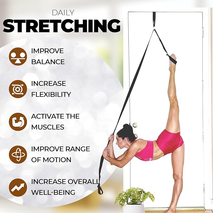 Pilates Stretching Strap with Door Anchor - Flexibility Equipment for Pilates Practitioners - Ideal for Improving Leg Flexibility, Core Stability, and Posture Alignment at Home-FlexoryFit
