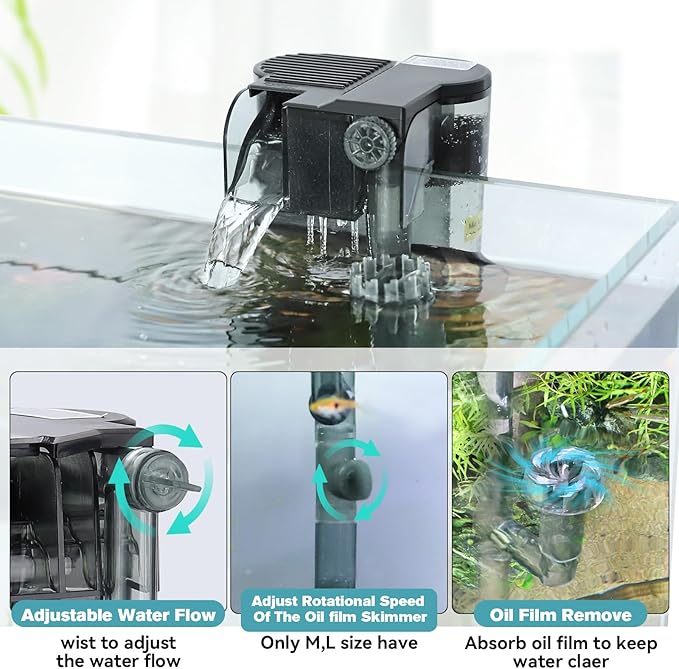 hygger Hang On Back Aquarium Filter, Small Fish Tank Filter Waterfall Filtration System, Adjustable Water Flow with Surface Skimmer, Replaceable Sponge Quiet Hanging Filter for Tank 5~10 Gal