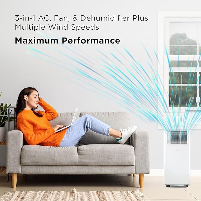 TCL 5,000 BTU Smart Portable Air Conditioner, Fan & Dehumidifier, 150 Sq. Ft., Ultra-Compact Design, Remote Control, Works with Alexa/Google Assistant, Install Kit Included – H5P44W
