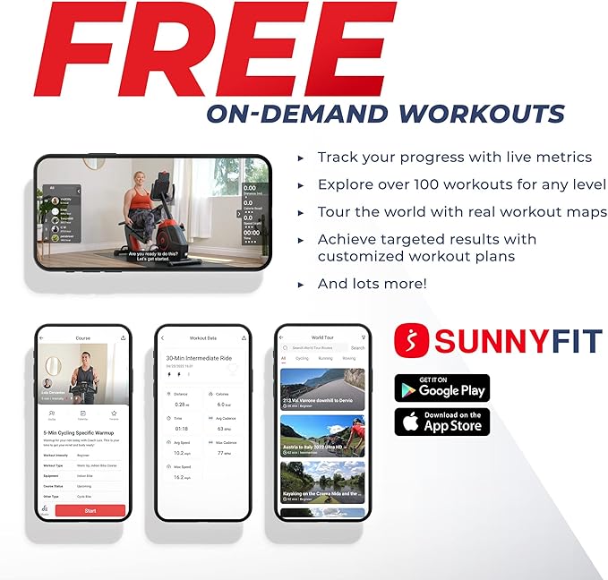 Sunny Health & Fitness Magnetic Exercise Bike, 44LB Flywheel & 300LB Weight Capacity for Intensive Home Workout, Indoor Cardio Training w/4-Way Adjustable Seat, Optional Free SunnyFit App Connection
