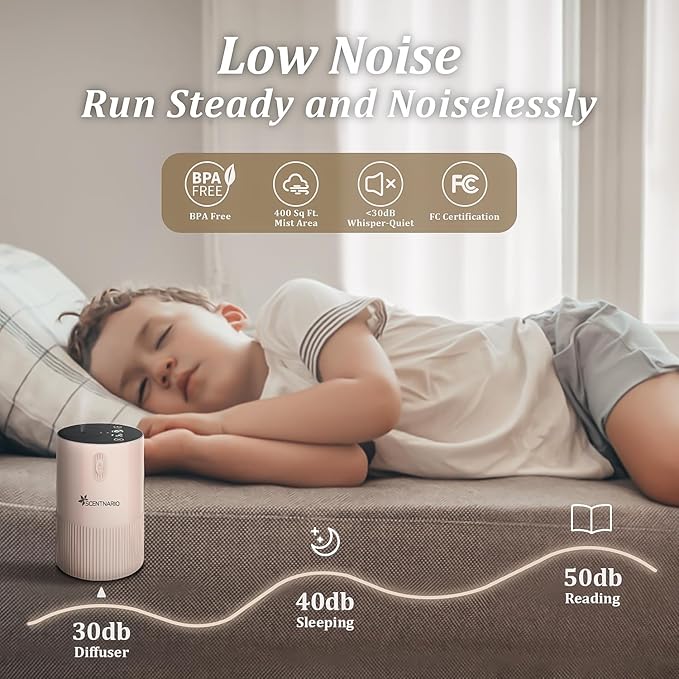 Waterless Diffuser for Essential Oil - Aromatherapy Diffuser for Home with Battery Indicator, Portable Scent Air Machine 1/2/3&Continuous Mist,Timer Function,500Sq.Ft Scent Coverage (Cream Pink)