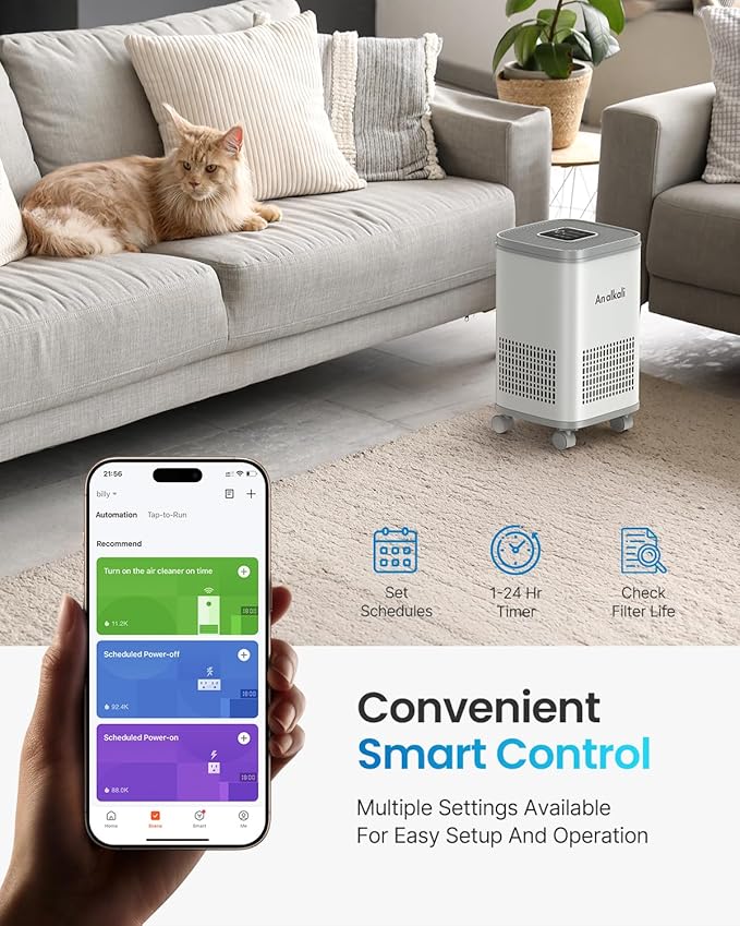 Pro AOP Air Purifier for Large Rooms up to 2200 Sq.Ft | HEPA Filter & Activated Carbon | Smart PM2.5 Sensor, APP & Remote Control | 3 Washable Filters, LED Display, Child Lock | Odor & Allergy Removal