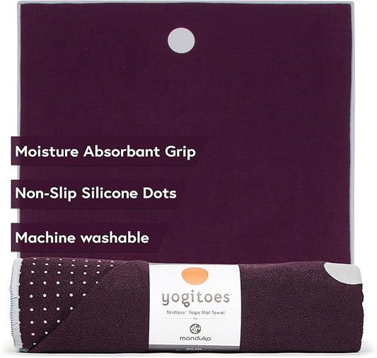 Manduka Yogitoes Yoga Towel – Rubber Grip Dots Non-Slip Bottom, Quick Dry Fitness Towel for Hot Yoga, Pilates, Exercise-FlexoryFit