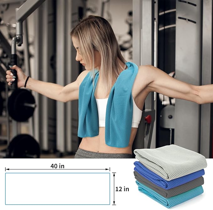 YESLIFE 4 Pack Cooling Towel 40"x12", Gym Towels for Men and Women, Soft Breathable Workout Towels for Yoga, Running, Sport, & More (Black, Dark Blue, Blue, Grey)-FlexoryFit