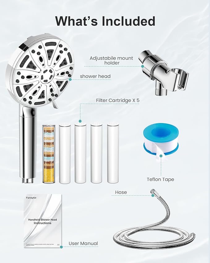 Filtered Handheld Shower Head, 9 Spray Modes High Pressure, 5 Replacement - Image 8
