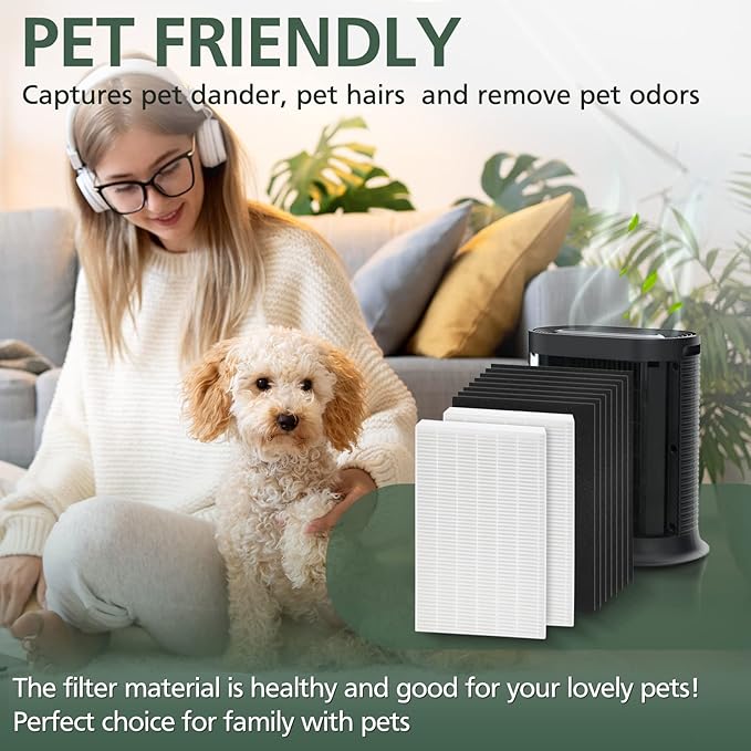 HPA100 HEPA Filter Replacement HRF-ARVP100 for Honeywell HPA100 Series Air Purifier, HPA094, HPA104, HPA105 HPA3100, HPA5100 Series, 2 HEPA R and 8 Precut Carbon Pre-Filters A