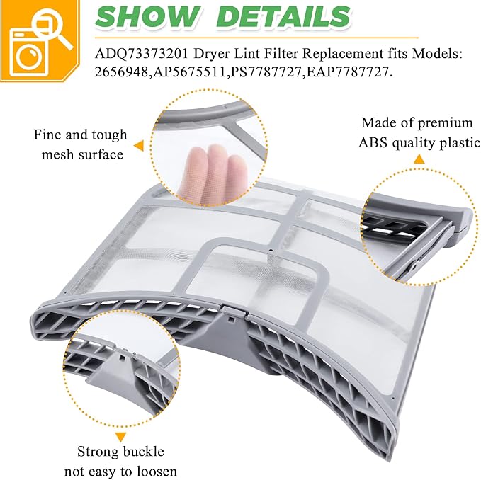 UPGRADED ADQ73373201 Lint Filter Assembly - Dryer Lint Screen Replacement for Kenmore LG Dryer - Replaces 2656948 AP5675511 PS7787727 EAP7787727 by Techecook