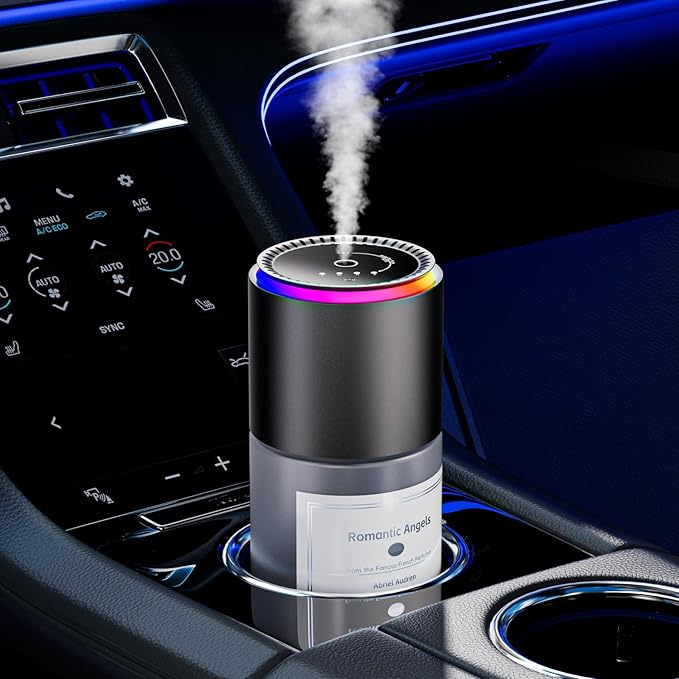 Car Air Freshener,Smart Car Air Freshener, Car Diffuser with 150 ML (5oz) Capacity Multi-fragrance, RGB Music Syncing Light, Auto On/Off (Angels)