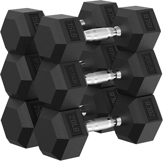 PAPABABE Hex Dumbbell Set, 45-135 lb Rubber Encased Home Gym Dumbbells, Weights Dumbbells Set for Women & Men, Hand Weight with Anti-Slip Grip-FlexoryFit