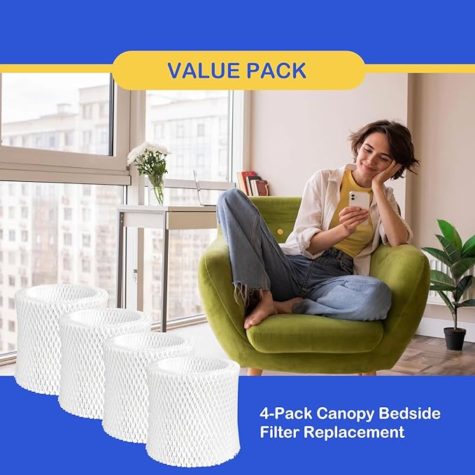 Humidifier Wicking Replacement Filter Compatible with Canopy Bedside and Nursery Humidifier, Wood Pulp & Paper Filter, 4 Pack