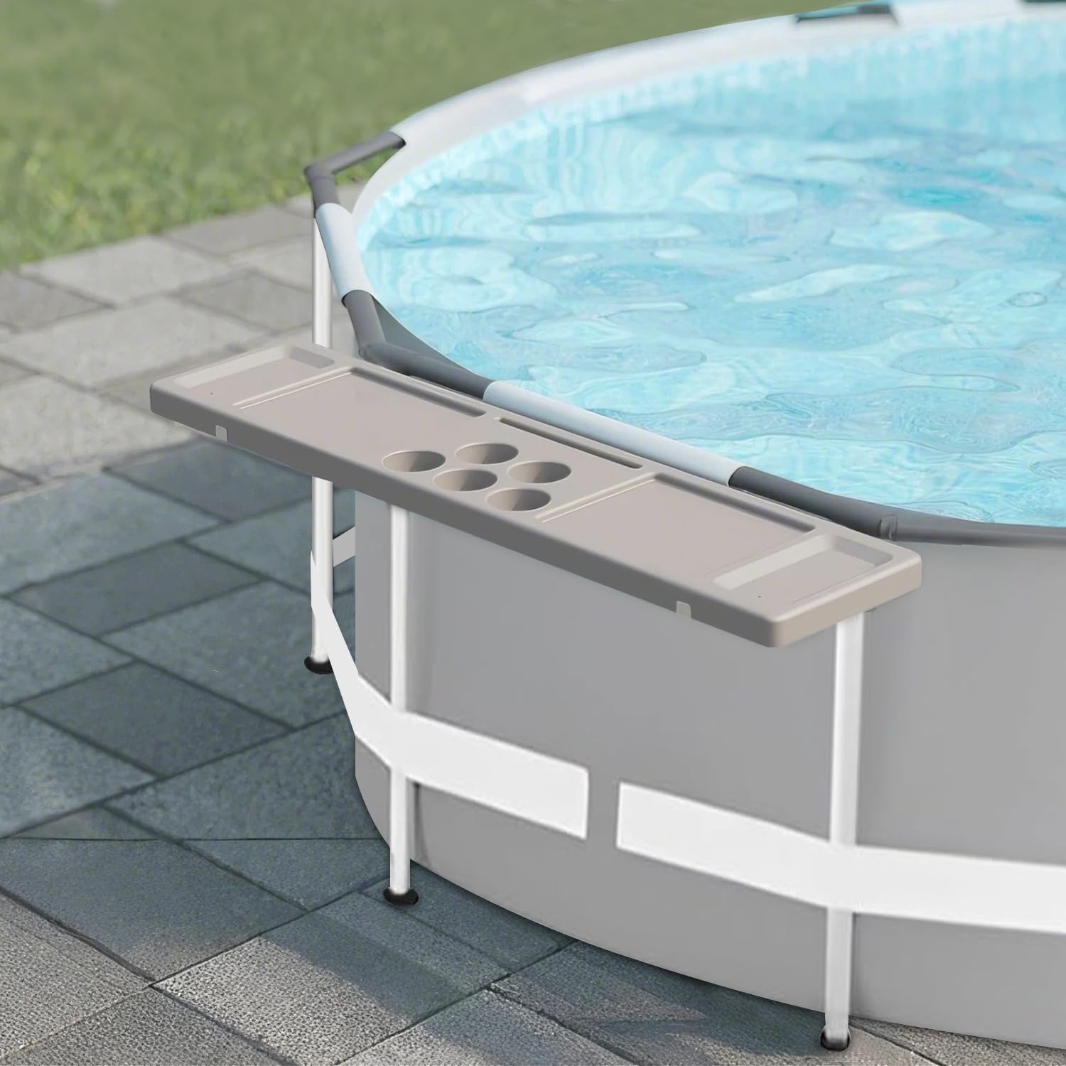 Above Ground Pool Bar Table, 2 in1 Poolside Drink Holder with 5 Cup Holders, Must Have Swimming Pool Accessories for Adults, Portable Swim Up Bar, 47×11in
