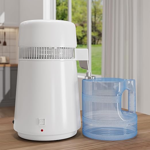 GarveeHome Water Distillers for Home Countertop, 1Gal/4L Stainless Steel Distilled Water Machine with Glass Container, 750W Desktop Drinking Purifier Filter Distilling Kit