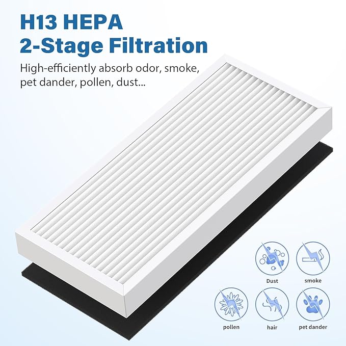 990051000 Replacement Filter Compatible with Hamilton Beach TrueAir Air Purifier 04383 04384 04385 04386, 2 Filter & 6 Carbon Filters