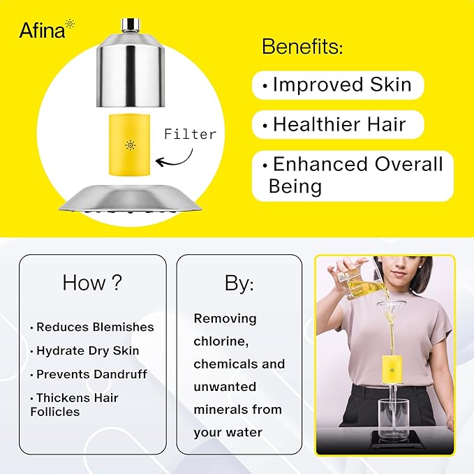 Afina Shower Head with Filter - High Pressure Filtered Shower Head - Improves Skin & Hair by Reducing Chlorine & Heavy Metals from Hard Water | Shower Filter (Nickel)