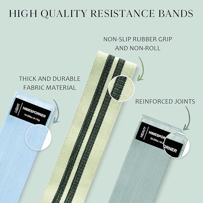Wide Fabric Resistance Bands for Working Out, 3 Level Non-Slip Exercise Booty Bands for Women & Men Leg and Glutes with Hair Ties and Tape Measure - for Home Gym Workout, Yoga, Pilates-FlexoryFit